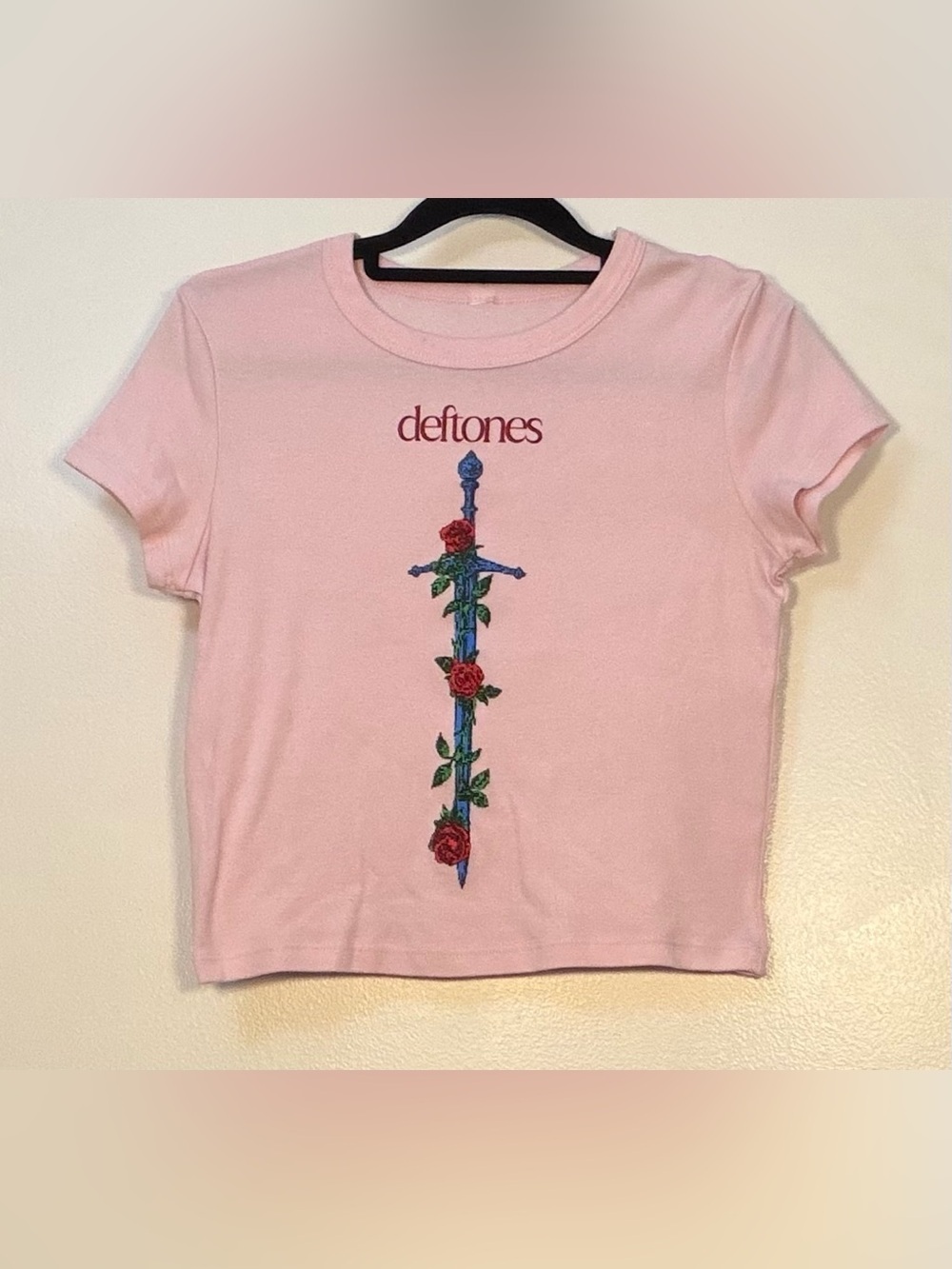 Pink Deftones Rose & Sword Crop Top